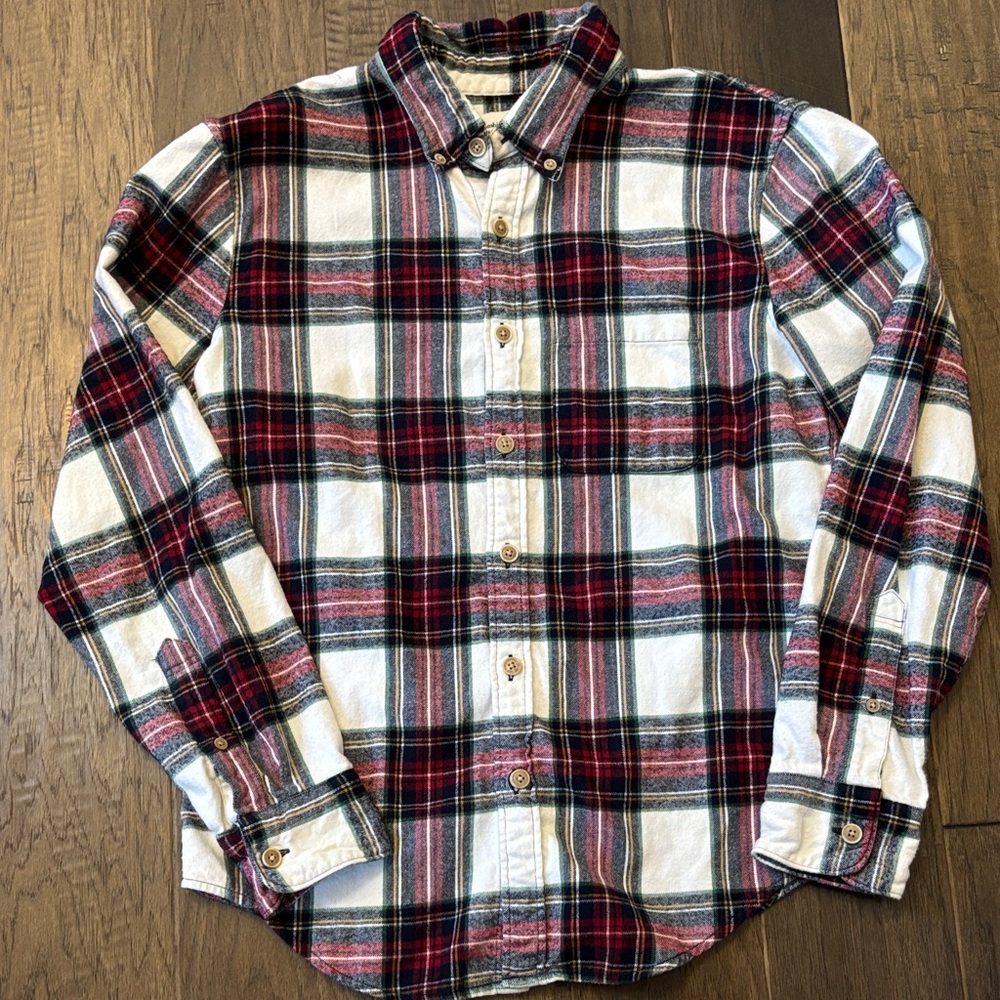 Abercrombie & Fitch Plaid Flannel Button-Down Shirt - Red, Black, White XS